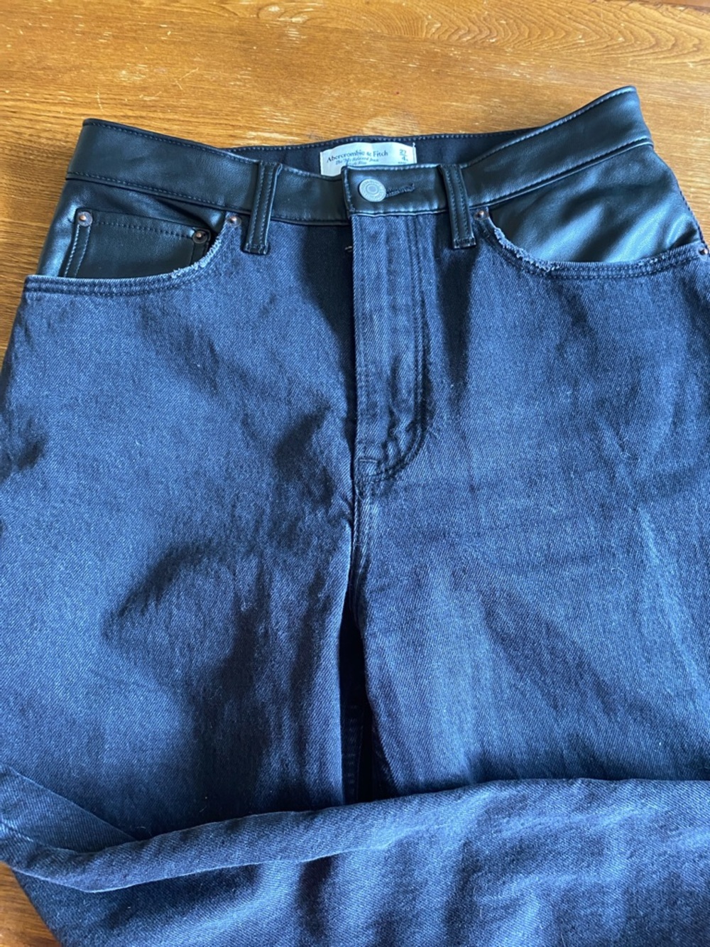 Abercrombie & Fitch Black Straight Slim Jeans with Faux-Leather Waist